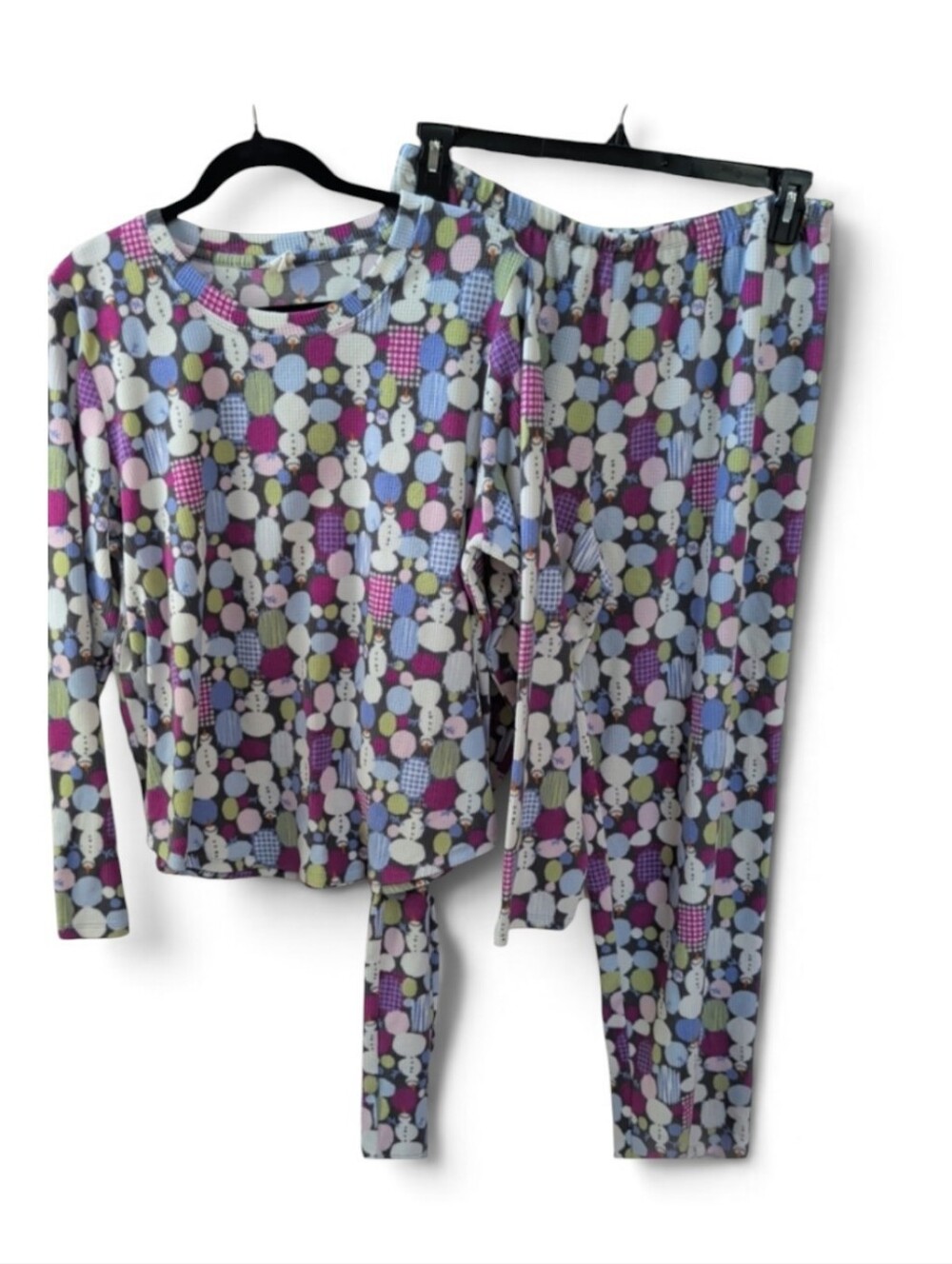 Hue, Snowmen Theme Waffle Pattern Velour Feel Pajama Set. Sz Large